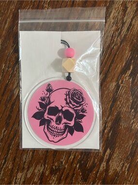 Pink Skull & Rose Hanging Ornament - Decorative car charm